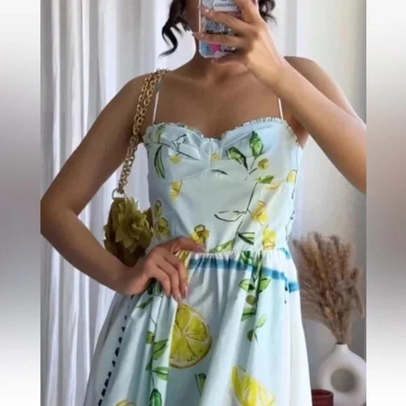 Zara Lemon Print cotton Dress NWT - Picture 7 of 13